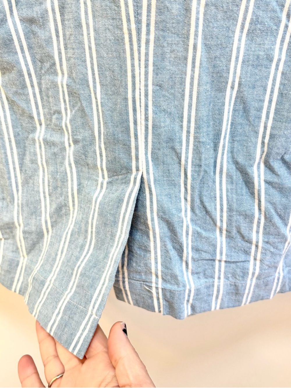 Chico's Blue White Size 1 Medium Striped Blazer Chambray Washable Cotton Stretch - Picture 10 of 12